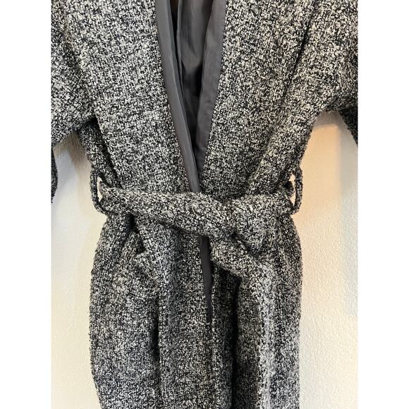 H&M Boucle Belted Wool Blend Coat Jacket Womens 14 Quiet Luxury Chic Gray Winter - Picture 10 of 16